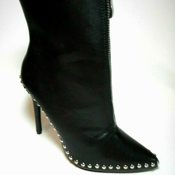 NEW WILD DIVA Black Silver Rivets High Heel Ankle Boots - Picture 1 of 5